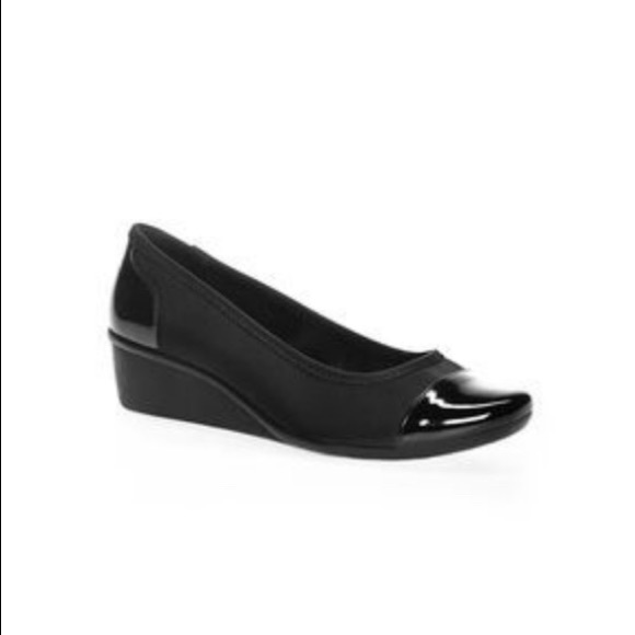 cloudwalkers Shoes - Cloudwalkers Black Patent and Fabric Comfort Wedge